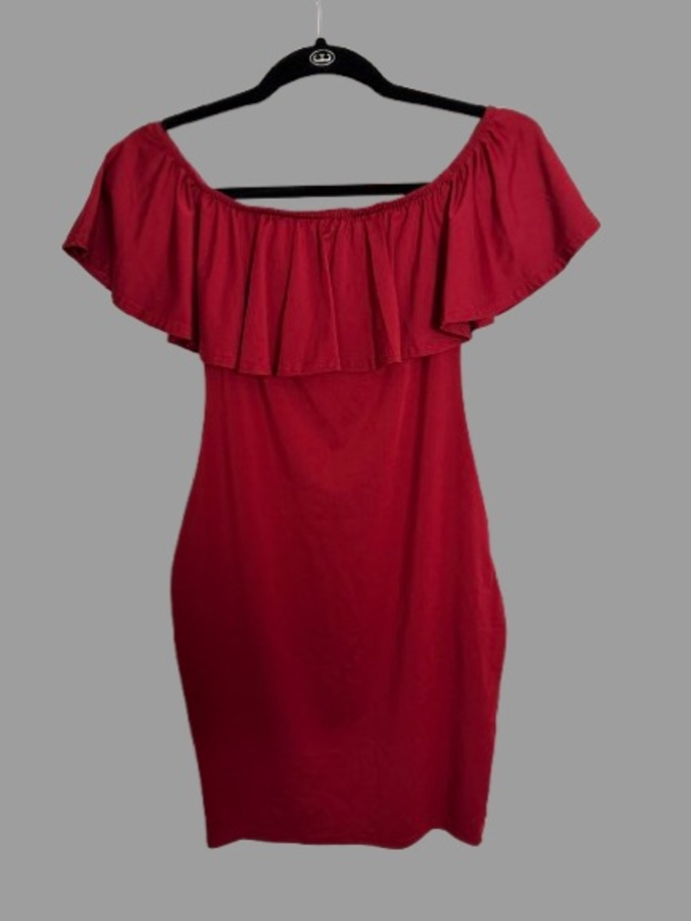Off-the-Shoulder Ruffle Body Con Dress | Size Small